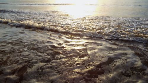 Aerial view of beach at sunset