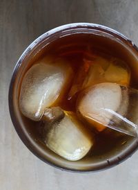 High angle view of drink on table