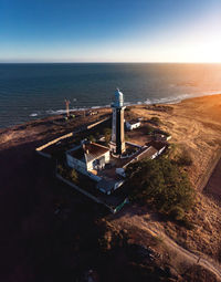 High angle view of sea against clear sky