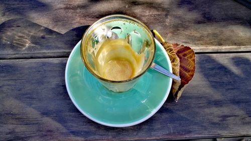 Directly above shot of coffee cup on table