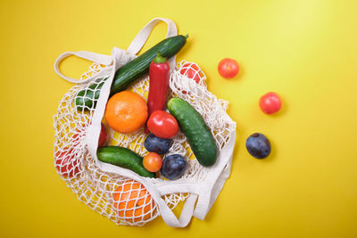 High angle view of fruits and vegetables