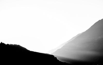 Scenic view of silhouette mountain against clear sky