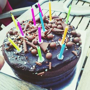 Close-up of chocolate cake on table