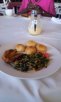 Close-up of breakfast served on table