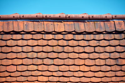 Low angle view of roof tiles against building