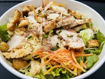 High angle view of rice in bowl on table