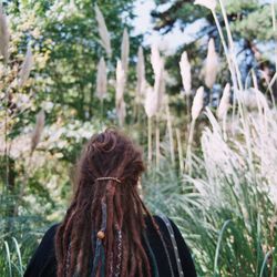 Rear view of woman in forest