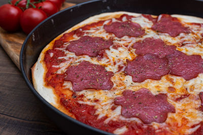 Close-up of pizza on table