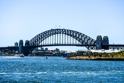 View of bridge over river against clear sky