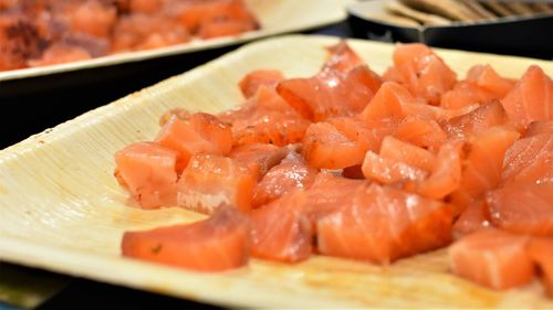 Close-up of meat served in plate on table