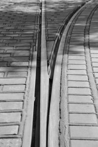 High angle view of tramway tracks on street