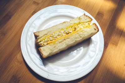 High angle view of breakfast in plate on table