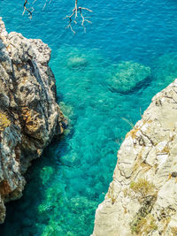 High angle view of rocks in sea