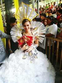 High angle view of young woman