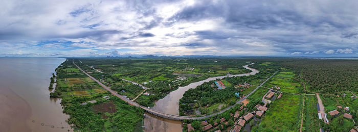 High angle view of cityscape against sky