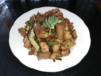 High angle view of meal served in plate