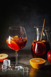 Close-up of wineglass on table