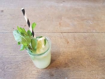 High angle view of drink on table