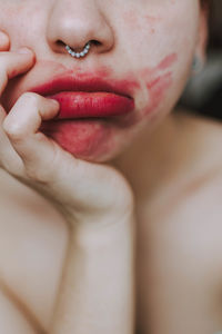 Close-up of woman with hands