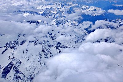 Aerial view of snow covered clouds against sky