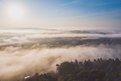 Aerial view of landscape against sky at sunset