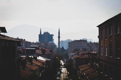 High angle view of buildings in city