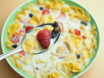 Close-up of raspberries in bowl