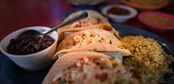 Close-up of breakfast served on table