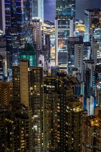 Aerial view of illuminated cityscape