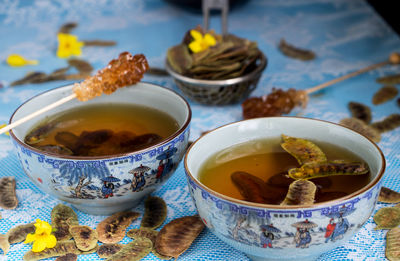 Close-up of tea served on table