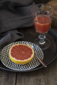 High angle view of cocktail in glass on table