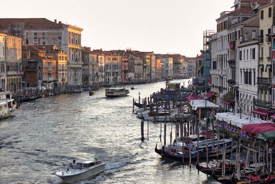 Venice, italy - wide angle view of famous canal grande. colorful spring view from rialto bridge