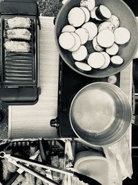 High angle view of drink on table