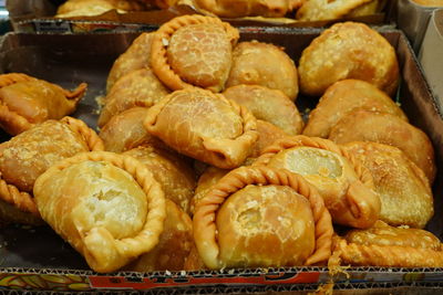 Close-up of pastry sold in the market