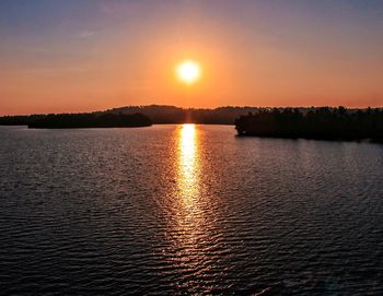 Scenic view of lake against sky during sunset