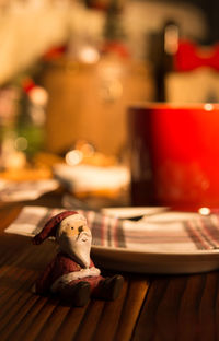 Close-up of christmas decoration on table