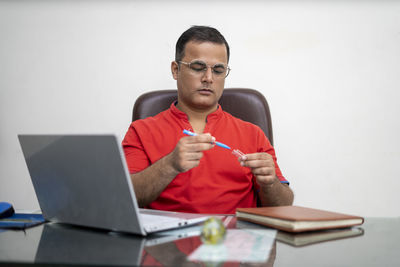 Man working on table