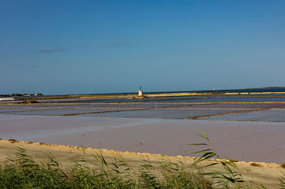 Scenic view of beach against clear sky