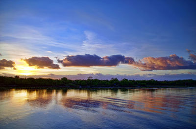 Scenic view of lake at sunset
