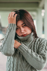 Portrait of young woman in winter