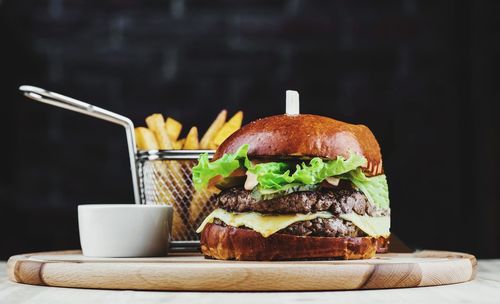 Close-up of fast food on serving tray