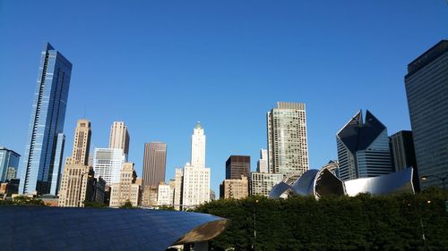 Panoramic view of modern buildings against clear blue sky - view from bp pedestrian bridge