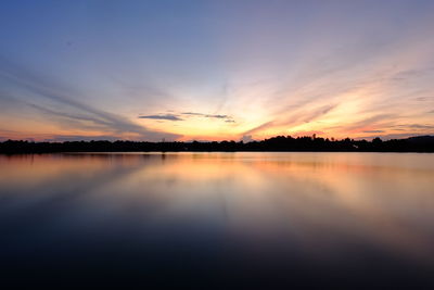 Scenic view of lake against sky during sunset