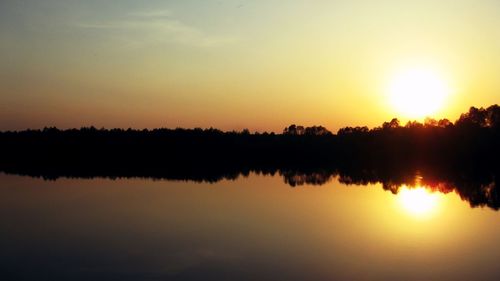 Scenic view of lake at sunset