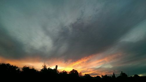 Low angle view of cloudy sky at sunset