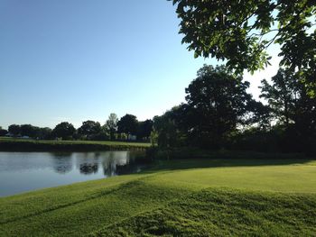 Scenic view of lake against clear sky