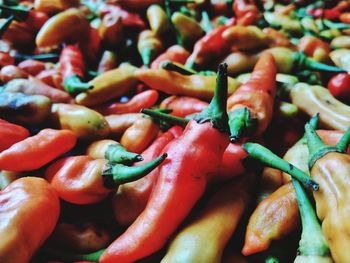 Full frame shot of chili peppers for sale in market