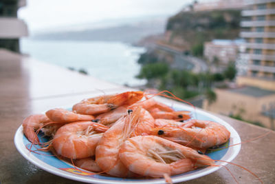 Close-up of seafood in plate on table