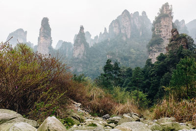 Panoramic view of landscape and mountains against sky