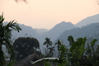 Scenic view of mountains against sky during sunset